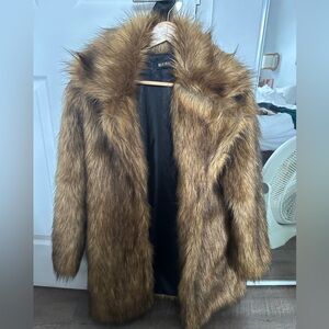 Women's Faux Fur Coat - Brown